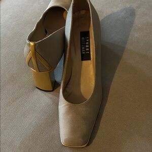 Stuart Weitzman Vintage Metallic Gold Block Heels size 10